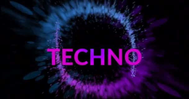 黒い背景にピンクのテクノテキストとライトトレイルのアニメーション ライト ムーブメント カラーコンセプトがデジタル生成されたビデオ — ストック動画