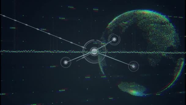 Animacja Połączonych Punktów Liczbami Poruszającymi Się Globie Czarnym Tle Cyfrowo — Wideo stockowe
