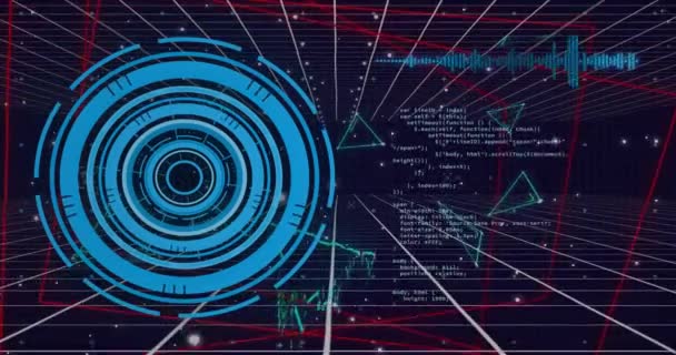 Animacja Połączonych Punktów Trójkąty Ładowanie Okręgów Języka Komputerowego Czarnym Tle — Wideo stockowe
