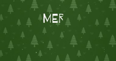 Kar ve yeşil arka planda ağaçlar üzerine Mutlu Noeller metni. Noel, gelenek ve kutlama konsepti dijital olarak oluşturuldu.