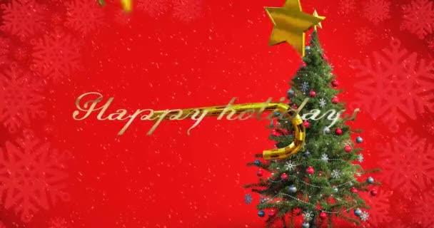 Animação Férias Felizes Texto Caindo Bengalas Doces Estrelas Nevasca Natal — Vídeo de Stock