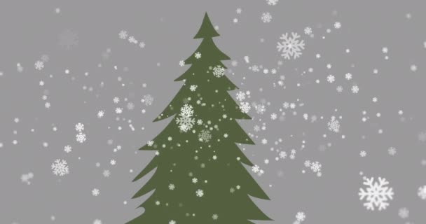 Animace Sněhu Padající Přes Vánoční Stromek Šedém Pozadí Vánoce Tradice — Stock video