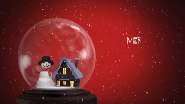 Animazione Buon Natale Testo Neve Che Cade Sopra Sfera Neve — Video Stock