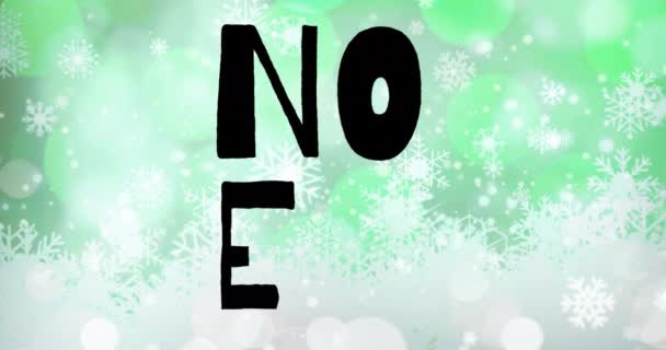Анімація Снігового Падіння Ноель Тексту Над Сніжинками Зеленому Тлі Різдво — стокове відео