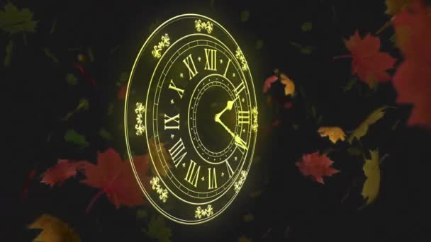 Animation Horloge Jaune Avec Des Mains Déplaçant Rapidement Sur Les — Video