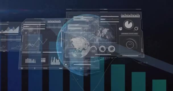 Animatie Van Wereld Financiële Gegevensverwerking Global Business Connecties Computer Gegevensverwerkingsconcept — Stockvideo
