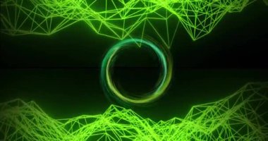 Yeşil ışık yollarının animasyonu ve siyah arkaplandaki bağlantıların ağı. Soyut arkaplan, ışık ve hareket kavramı dijital olarak oluşturulmuş video.