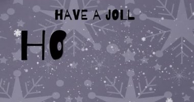 Noel 'de kar tanelerinin üzerinde neşeli bir tatil mesajı olması animasyonu. Noel, gelenek ve kutlama konsepti dijital olarak oluşturuldu.