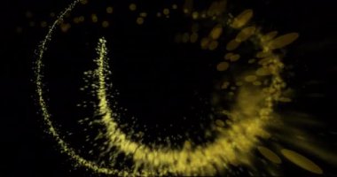 Sarı ışık izlerinin ve siyah arkaplandaki lekelerin animasyonu. Soyut arkaplan, ışık ve hareket kavramı dijital olarak oluşturulmuş video.