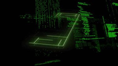 Karanlık arka planda veri işleme animasyonu. Küresel iş, bağlantılar, hesaplama ve veri işleme kavramı dijital olarak oluşturulmuş video.
