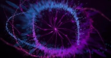 Mor ışık izlerinin ve siyah arkaplandaki lekelerin animasyonu. Soyut arkaplan, ışık ve hareket kavramı dijital olarak oluşturulmuş video.