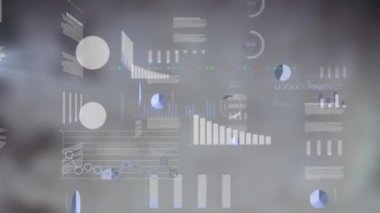 Çoklu grafik animasyonu, çemberler yükleme ve soyut arkaplan üzerinden alım satım tahtası. Dijital bileşik, çoklu pozlama, rapor, iş, ilerleme ve borsa konsepti.