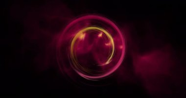 Renkli ışık yollarının animasyonu ve siyah arkaplanda daireler oluşturan noktalar. Soyut arkaplan, ışık ve hareket kavramı dijital olarak oluşturulmuş video.