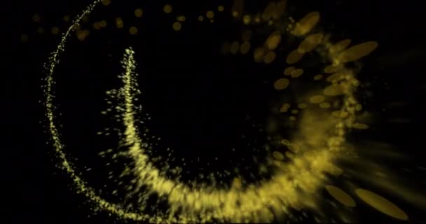 Animering Gula Ljusslingor Och Fläckar Svart Bakgrund Abstrakt Bakgrund Ljus — Stockvideo