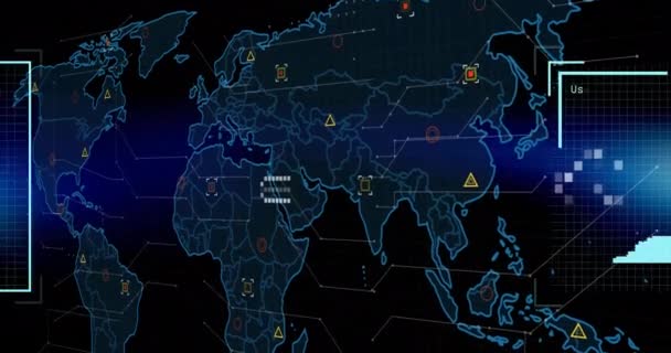 Animación Foto Biométrica Procesamiento Datos Sobre Mapa Del Mundo Sobre — Vídeo de stock