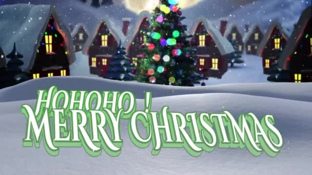 冬の風景に落ちるメリークリスマステキストと雪のアニメーション クリスマス お祭り お祝い 伝統的なコンセプトデジタル生成ビデオ — ストック動画