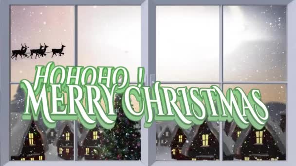 Animazione Buon Natale Testo Neve Che Cade Babbo Natale Slitta — Video Stock