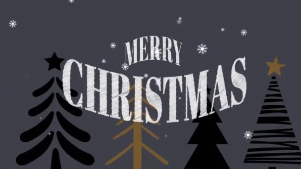 欢乐的圣诞文字和降雪在冬季风景上的动画 圣诞节 庆祝和传统概念数字制作的录像 — 图库视频影像