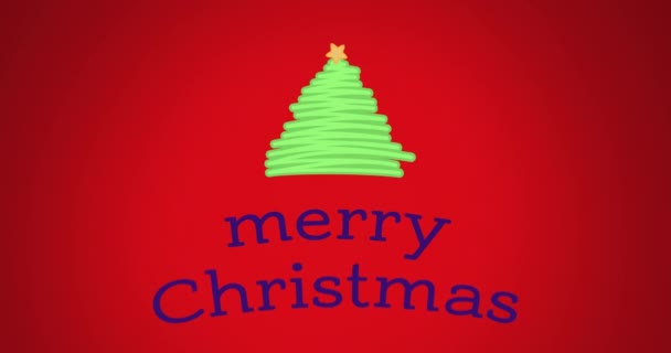 Kırmızı Zemin Üzerinde Mutlu Noeller Metni Olan Ağaç Çizimindeki Yıldızın — Stok video