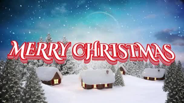 Kış Manzarasında Evlerin Üzerine Düşen Mutlu Noel Mesajları Kar Animasyonları — Stok video