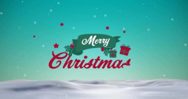 Kış manzarasına düşen mutlu noel mesajları ve karın animasyonu. Noel, şenlik, kutlama ve gelenek konsepti dijital olarak oluşturuldu.