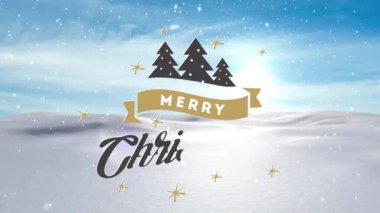 Kış manzarasına düşen mutlu noel mesajları ve karın animasyonu. Noel, şenlik, kutlama ve gelenek konsepti dijital olarak oluşturuldu.