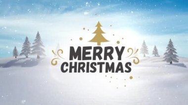 Kış manzarasına düşen mutlu noel mesajları ve karın animasyonu. Noel, şenlik, kutlama ve gelenek konsepti dijital olarak oluşturuldu.