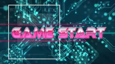 Oyunun animasyonu metni neon desen ve devre kartı üzerinden başlatır. Küresel video oyunu, dijital arayüz, iletişim, bilgisayar ve veri işleme kavramı dijital olarak oluşturuldu.