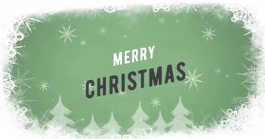 Kış manzarasına düşen mutlu noel mesajları ve karın animasyonu. Noel, şenlik, kutlama ve gelenek konsepti dijital olarak oluşturuldu.