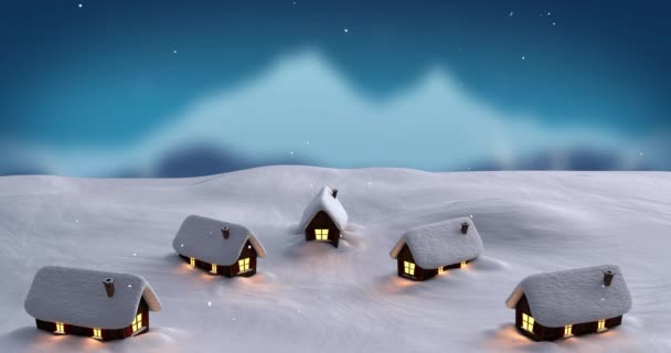 Анімація Снігу Падає Над Будинками Зимових Пейзажах Різдво Святкування Святкування — стокове відео