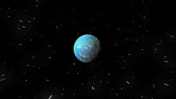 Animation Von Sternen Und Globus Die Sich Schwarzen Nachthimmel Drehen — Stockvideo