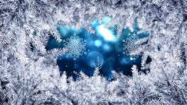 Анимация Снега Падающего Над Ветвями Ели Рождество Праздник Праздник Традиция — стоковое видео