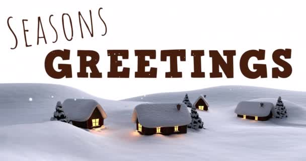 Animazione Delle Stagioni Saluti Testo Neve Cadendo Nel Paesaggio Invernale — Video Stock