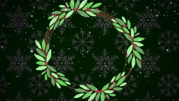 Анімація Тексту Снігу Фоні Зеленого Візерунка Різдво Святкування Святкування Концепція — стокове відео