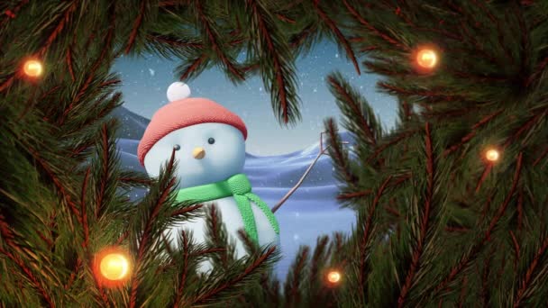 Animáció Alá Faágak Hóemberrel Téli Táj Karácsonyi Ünnepi Ünnepi Hagyomány — Stock videók