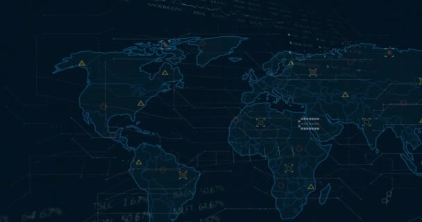 Animación Del Procesamiento Datos Través Del Mapa Mundial Finanzas Globales — Vídeos de Stock