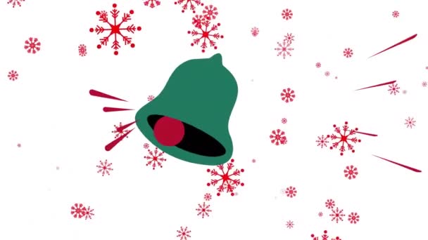 绿色的铃声和红色的雪花在白色的背景上动画 圣诞节 庆祝和传统概念数字制作的录像 — 图库视频影像