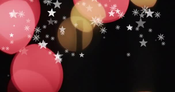 Animacja Padającego Śniegu Boże Narodzenie Świecące Plamy Światła Czarnym Tle — Wideo stockowe