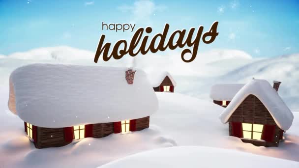 Анимация Счастливых Праздников Снега Выпавшего Над Зимними Пейзажами Рождество Праздник — стоковое видео