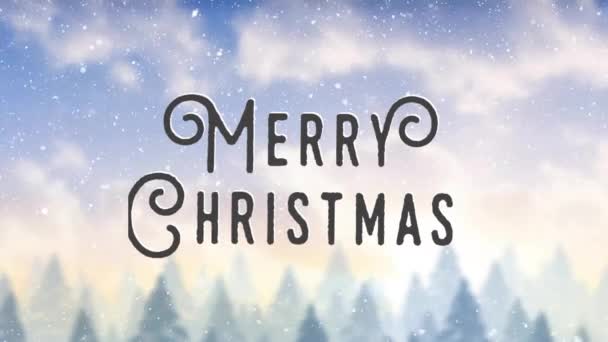 Kış Manzarasına Düşen Mutlu Noel Mesajları Karın Animasyonu Noel Şenlik — Stok video