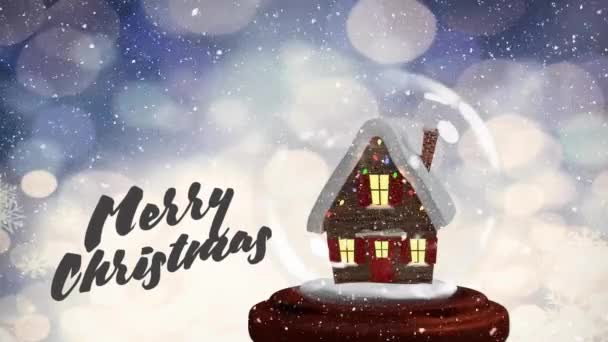 Animation Merry Christmas Text Snow Falling Snow Globe Winter Scenery — Stock Video
