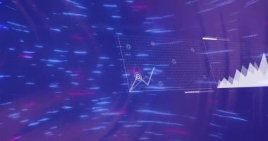 Mor arka planda finansal veri işleme animasyonu. Küresel finans, iş, bağlantılar, hesaplama ve veri işleme kavramı dijital olarak oluşturulmuş video.