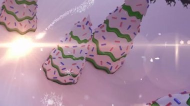 Mutlu Noel 'in üzerine yağan karların animasyonu. Kış manzarası ve gece gökyüzü karşısında kısa mesaj pankartı. Noel şenliği ve kutlama konsepti