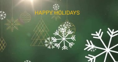 Kar yağışı ve Noel süslemeleri üzerine mutlu bayramlar metni. Noel, şenlik, kutlama ve gelenek konsepti dijital olarak oluşturuldu.