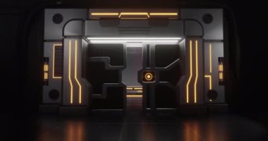 Siyah arka planda dönen sahne ve spot ışıkları olan neon oyun özelliklerinin animasyonu. Video oyunu, hareket ve renk konsepti dijital olarak oluşturuldu.
