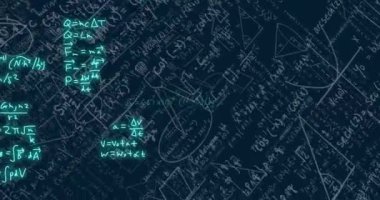 Animation of mathematical equations on black background. Global science, computing and digital interface concept digitally generated video.