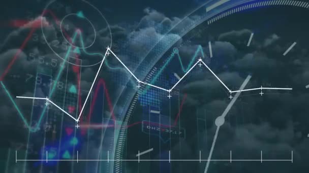 Animacja Przetwarzania Danych Finansowych Przez Całą Dobę Chmury Globalne Finanse — Wideo stockowe