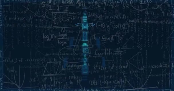 Animering Modell Med Databehandling Över Matematiska Ekvationer Svart Bakgrund Globalt — Stockvideo