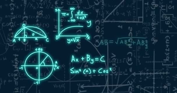 Animation Mathematical Equations Black Background Global Science Computing Digital Interface — Vídeo de stock