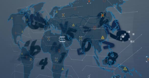 Animación Del Procesamiento Datos Sobre Mapa Del Mundo Sobre Fondo — Vídeos de Stock